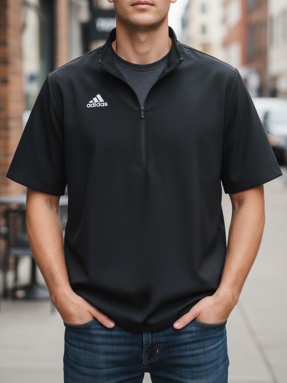 Adidas Men’s L Black Short Sleeve Quarter Zip Performance Shirt